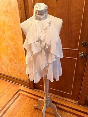 White Ruffled Halter Blouse by Zeagoo